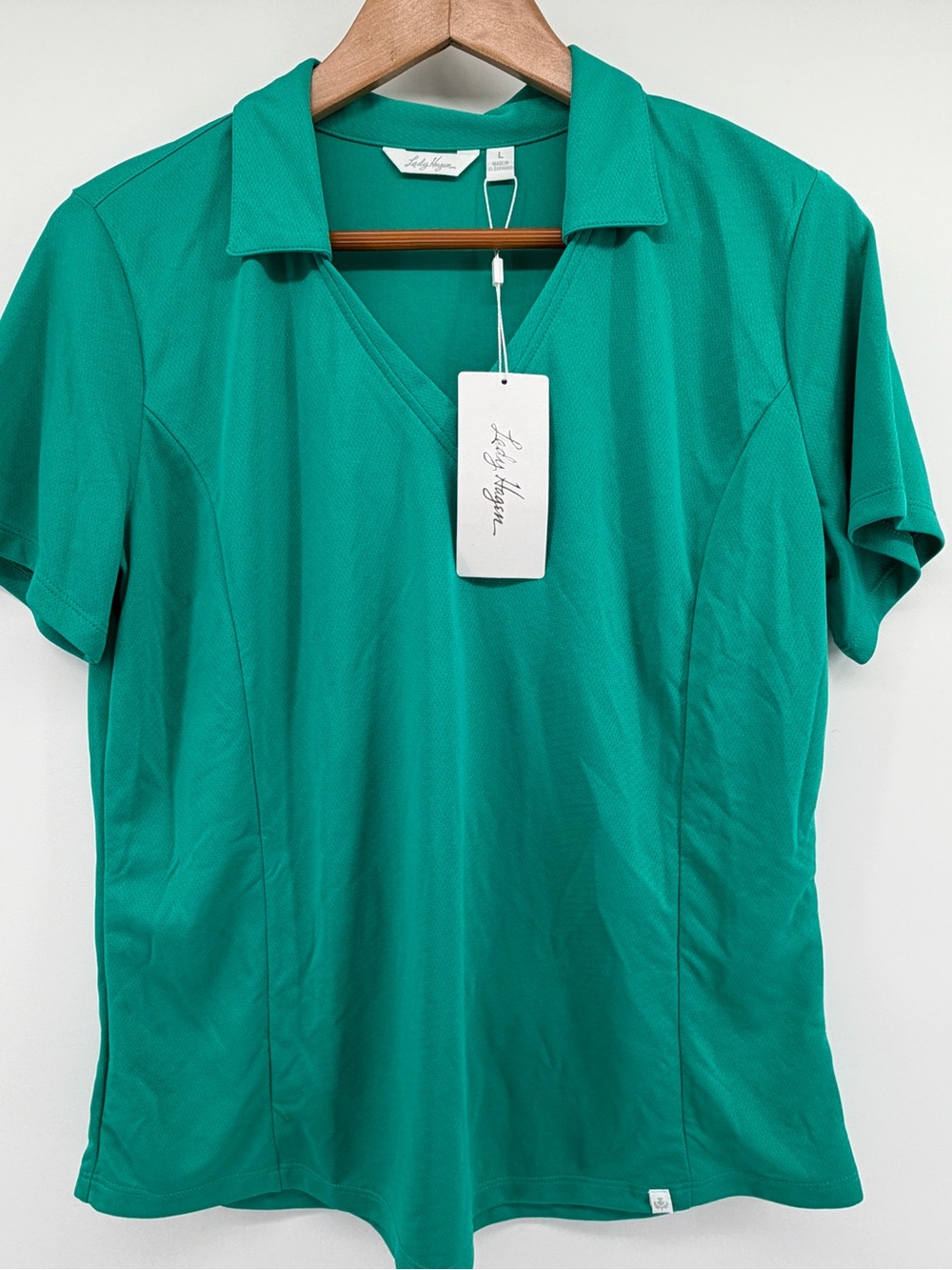 Lady Hagen Short-Sleeve V-Neck Polo in Teal Green
